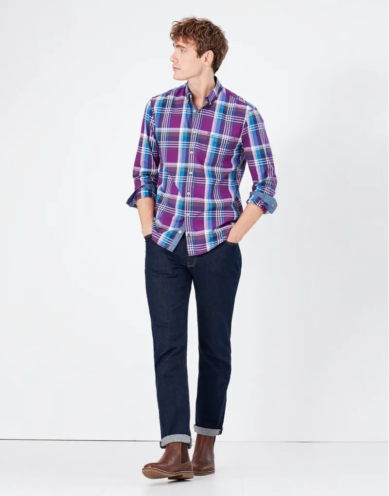 Joules Abbott Classic Purple Check Shirt